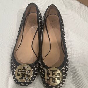 Tory Burch Polka Dot Flats with Gold Accents- faux fur